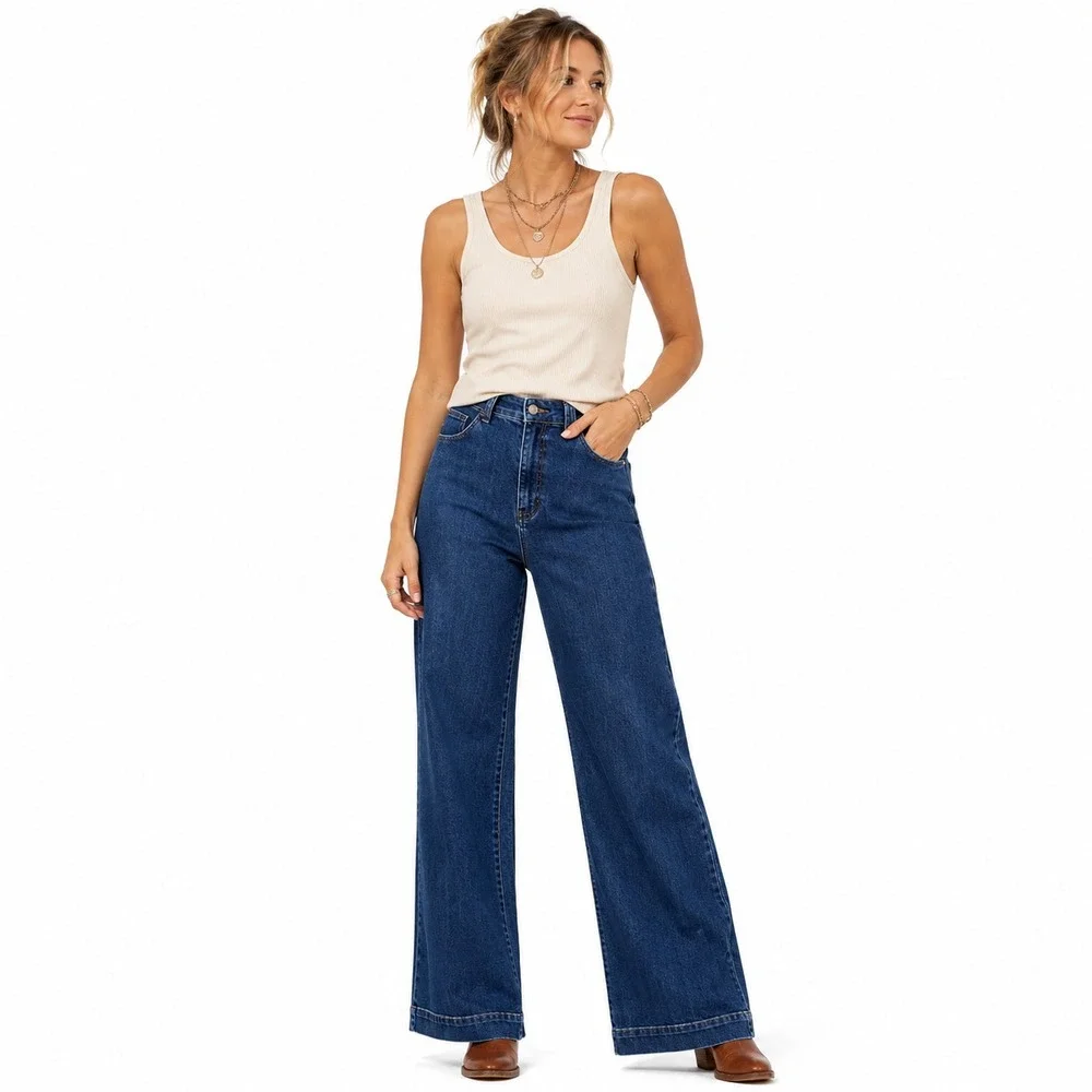 Judy Blue 82656 Womens 5/27 High Rise Trouser Wide Leg Jeans Dark Wash 31.5